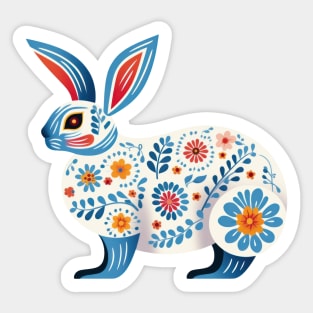 Boho Scandinavian Floral Folk Art  Rabbit . Sticker